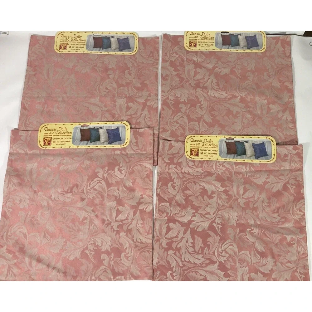 Pink Pillow Cushion Covers Zip Floral 16” Square Pink Cream Brocade Set of Four